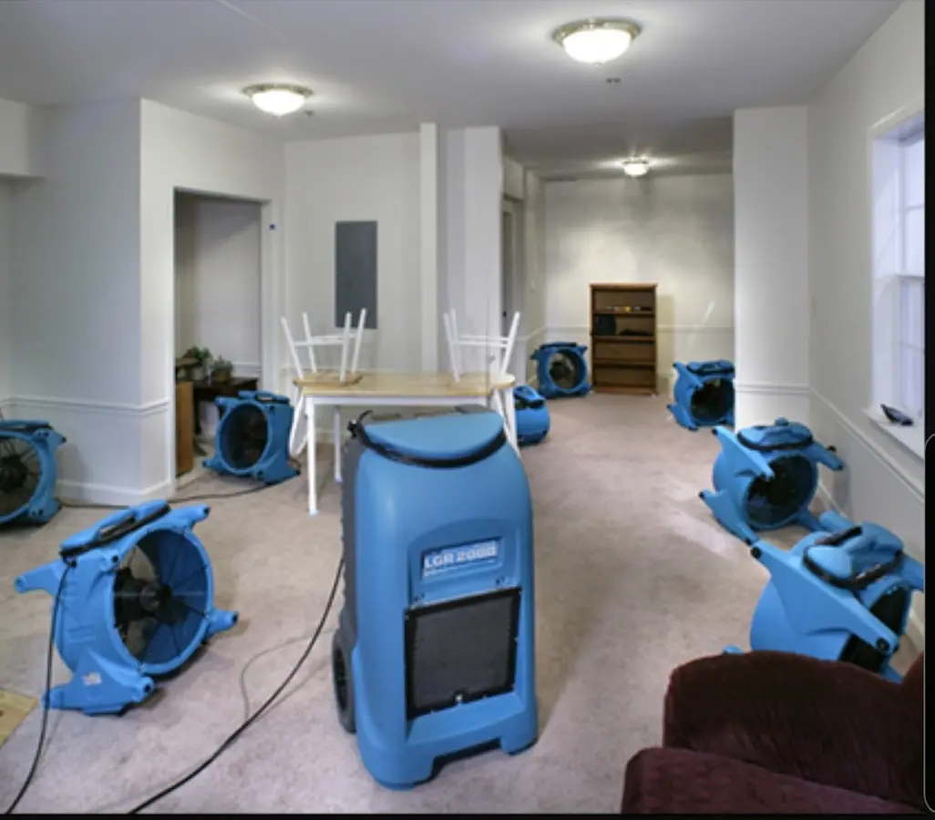 Air movers and dehumidifier setup for Water Damage Restoration in South St. Paul